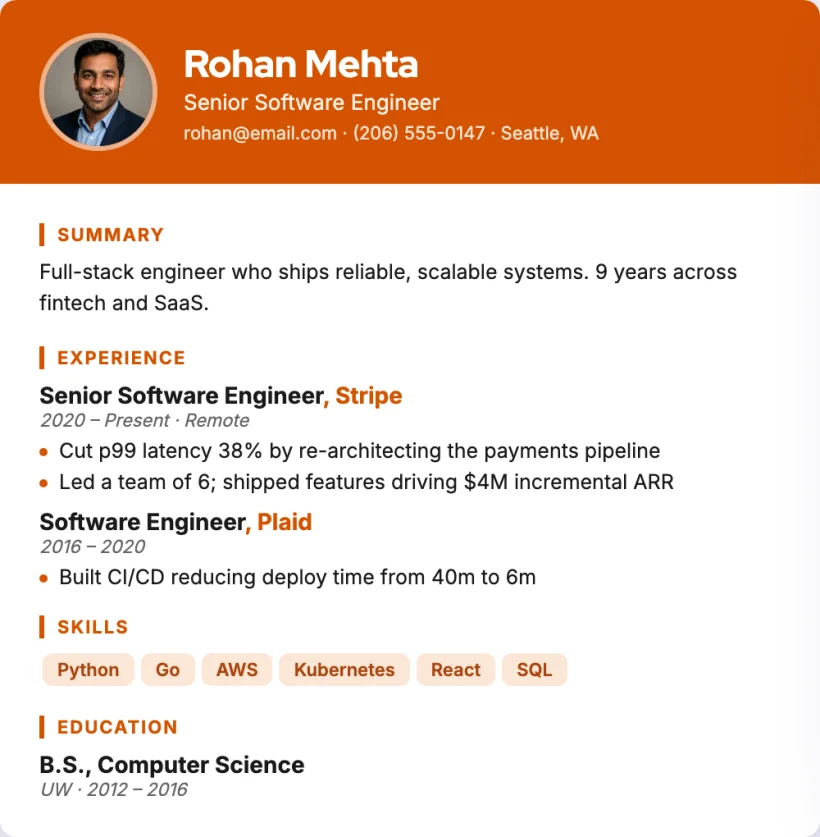 Startup resume template example